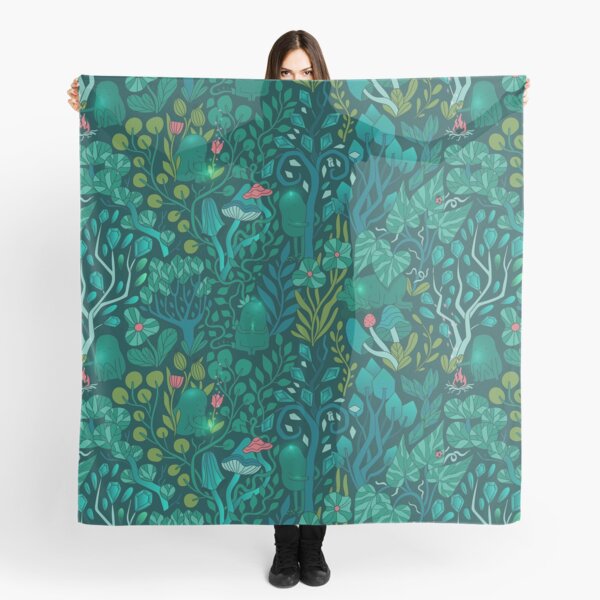 Emerald forest keepers. Fairy woodland creatures. Tree, plants and mushrooms Scarf