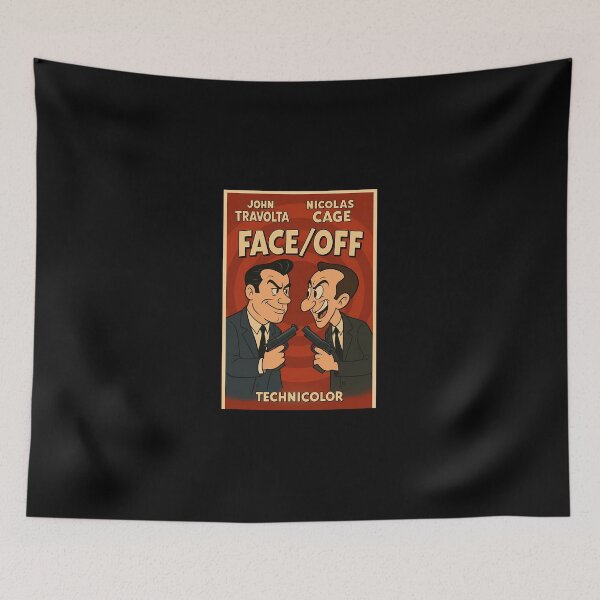 Item preview, Faceoff Cartoon Poster  Retro 90S Action Parody In Technicolor Style designed and sold by RiyaAnands.