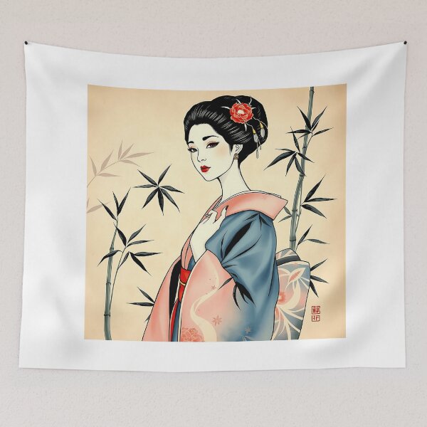 Item preview, Elegant Geisha with Bamboo and Ink Patterns designed and sold by sharon1210.