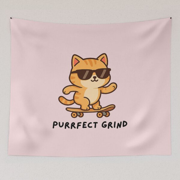 Item preview, Purrfect Grind: un lindo gato de dibujos animados patinando designed and sold by Printessive Designs.