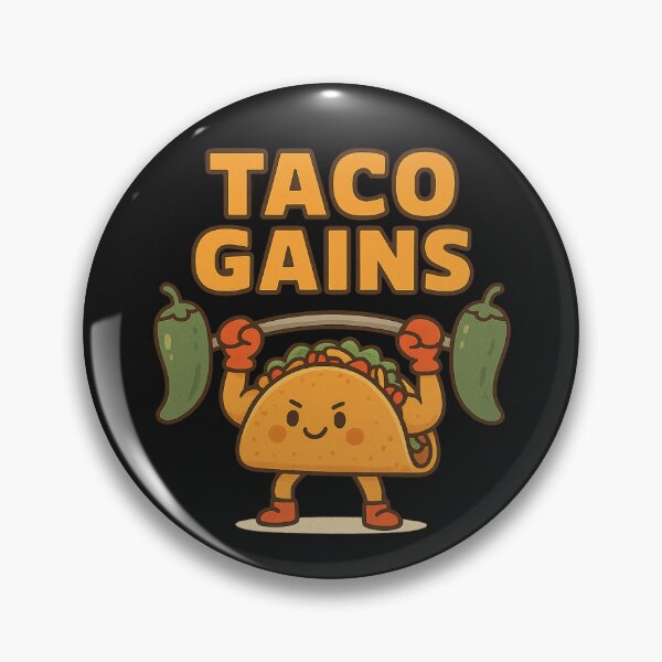Artikelvorschau, Taco Gains – Niedlicher Cartoon-Taco beim Gewichtheben entworfen und verkauft von Printessive Designs.