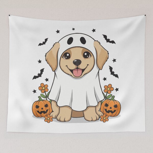 Artikelvorschau, Goldador-Welpengeist – Süßes Halloween-Hundekostüm.png entworfen und verkauft von The Real Life Symphony.