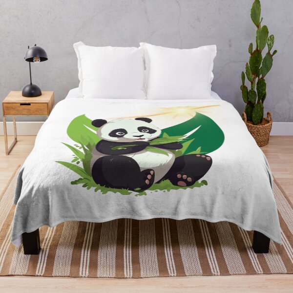 Aperçu de l'œuvre Adorable panda mangeant du bambou – Dessin animé animalier mignon créée et vendue par Happyfreedom.