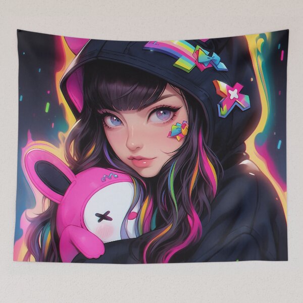 Item preview, Neon Anime Kawaii Bunny Companion designed and sold by bubblegoth.