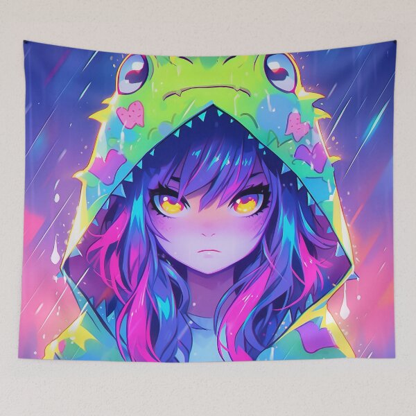 Item preview, Neon Anime Frog Hood Girl designed and sold by bubblegoth.
