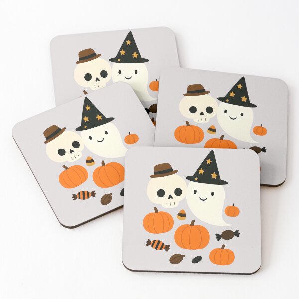 Item preview, Two Playful Ghosts Surrounded by Halloween Pumpkins, Each Wearing a Cute Hat in a Whimsical Autumn S designed and sold by NanaNoei Creation.