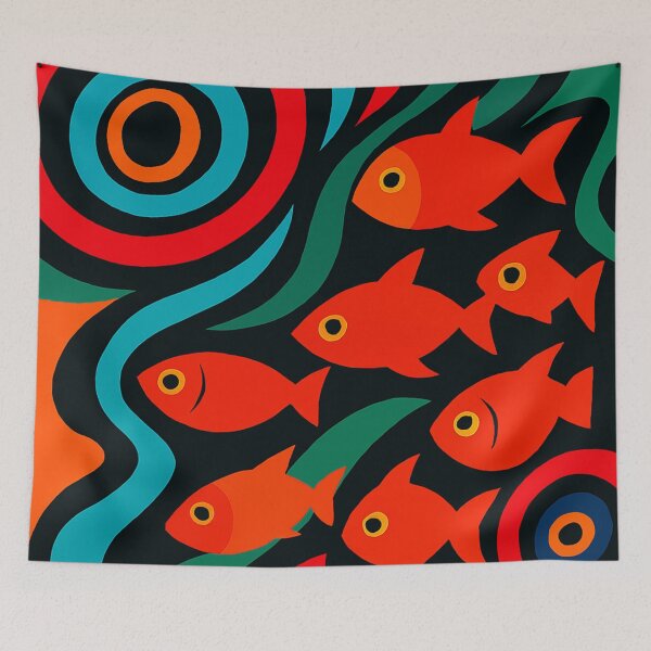 Item preview, Psychedelic Fish Swirl - Vibrant Abstract Red-Orange Fish with Colorful Waves & Concentric Ripples designed and sold by AnTartstudios.