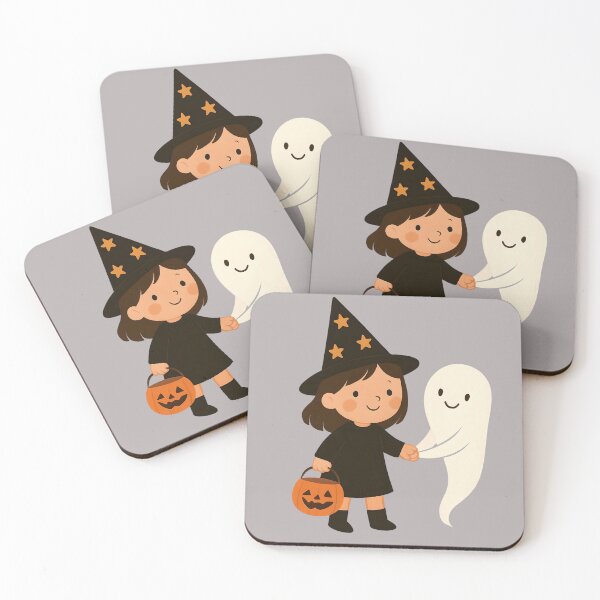 Item preview, Charming Little Girl Dressed as a Witch with a Friendly Ghost for a Magical Halloween Adventure designed and sold by NanaNoei Creation.