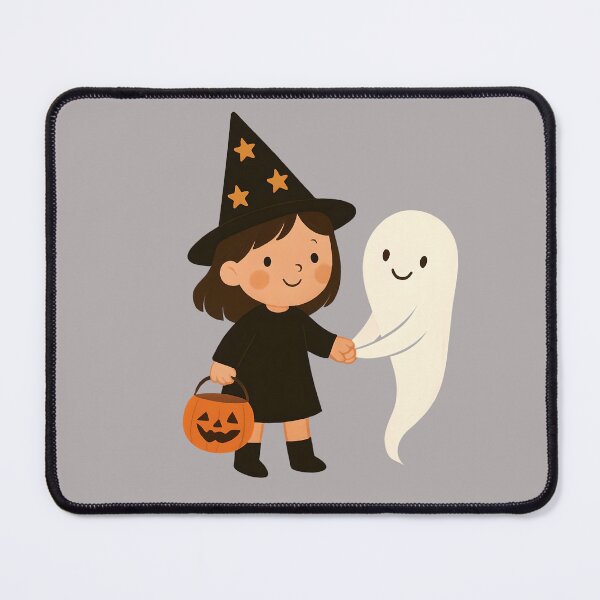 Item preview, Charming Little Girl Dressed as a Witch with a Friendly Ghost for a Magical Halloween Adventure designed and sold by NanaNoei Creation.