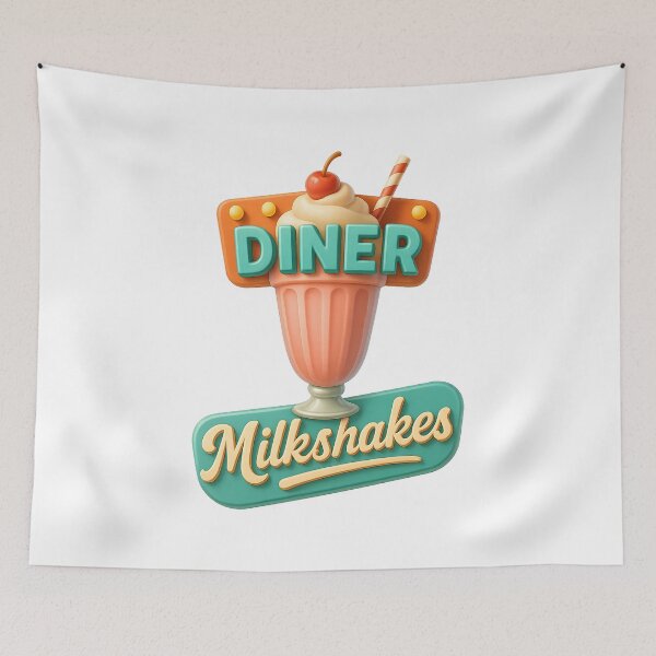 Item preview, Retro diner sign with milkshake graphic, pastel 50s colors, nostalgic style. designed and sold by Canvations.