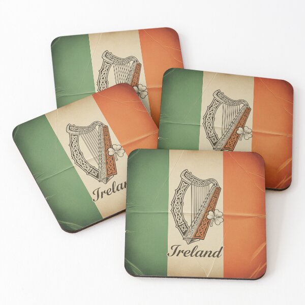 Item preview, Vintage Ireland Flag Art - Celtic Harp and Shamrock designed and sold by ART-POD-PL.