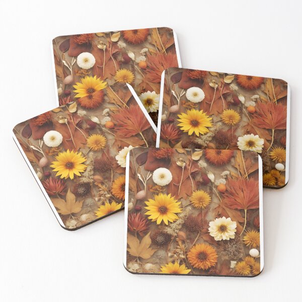 Item preview, Pressed and dried Floral Collage in Warm Autumn Hues designed and sold by EmeraldeaArt.