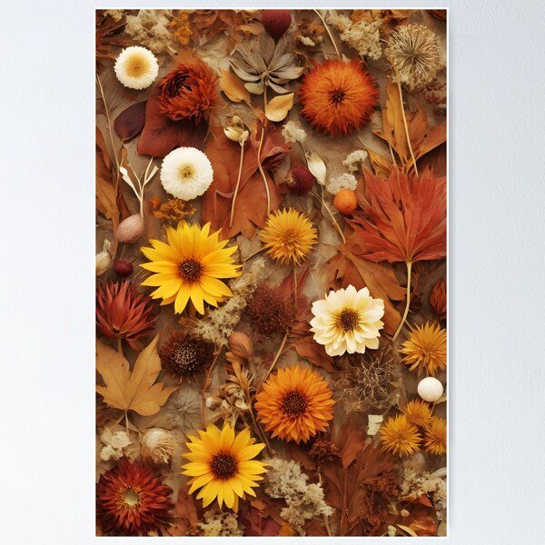 Item preview, Pressed and dried Floral Collage in Warm Autumn Hues designed and sold by EmeraldeaArt.