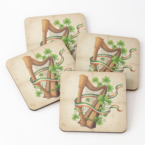 Item preview, Vintage Irish Harp and Shamrocks - Flag Ribbon Design designed and sold by ART-POD-PL.
