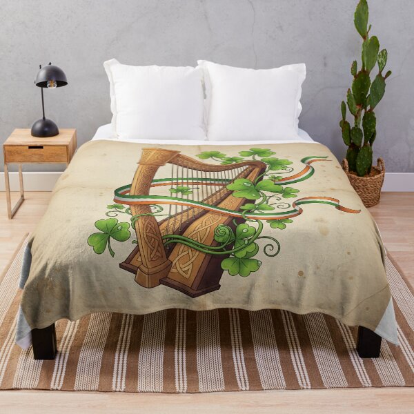 Item preview, Vintage Irish Harp and Shamrocks - Flag Ribbon Design designed and sold by ART-POD-PL.