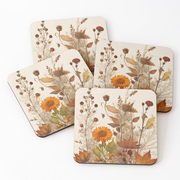 Item preview, Autumn Dried Wildflowers and Leaves Collage on Beige designed and sold by EmeraldeaArt.