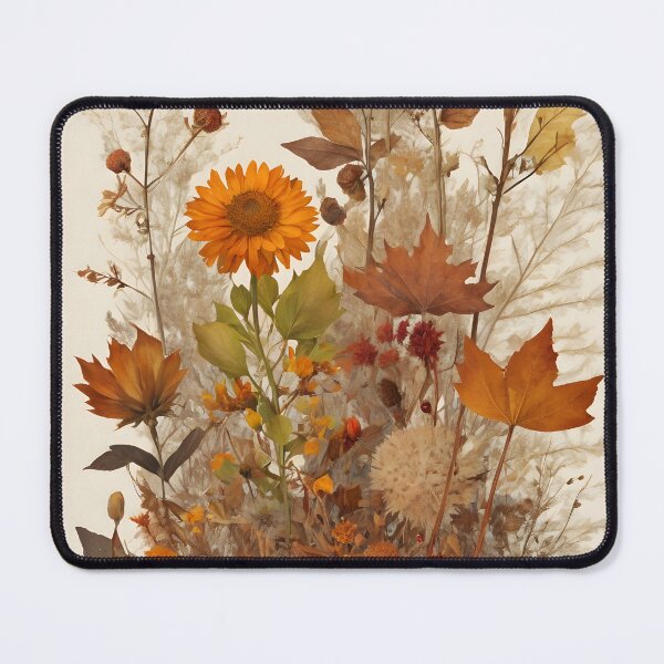 Item preview, Autumn Dried Wildflowers and Leaves Collage on Beige designed and sold by EmeraldeaArt.