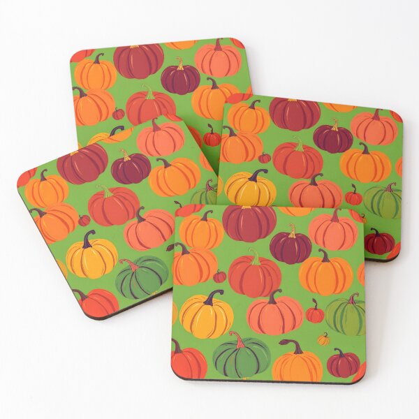 Item preview, Orange and Maroon Pumpkin Pattern on Green designed and sold by EmeraldeaArt.
