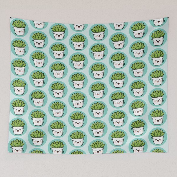 Item preview, Happy Succulent Plant in Pot Pattern - Turquoise designed and sold by Clever Cookie.
