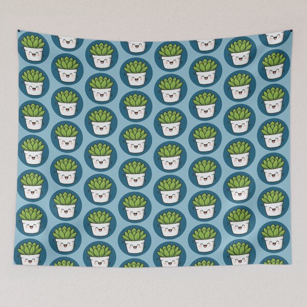 Item preview, Happy Succulent Plant in Pot Pattern - Dark Blue designed and sold by Clever Cookie.
