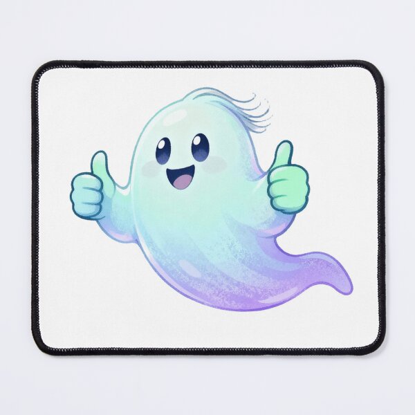 Item preview, Cute Gradient Ghost Giving Two Thumbs Up – Teal & Purple Glow on Black designed and sold by artumbre.