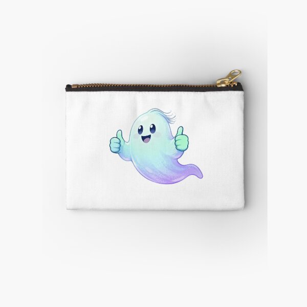 Item preview, Cute Gradient Ghost Giving Two Thumbs Up – Teal & Purple Glow on Black designed and sold by artumbre.