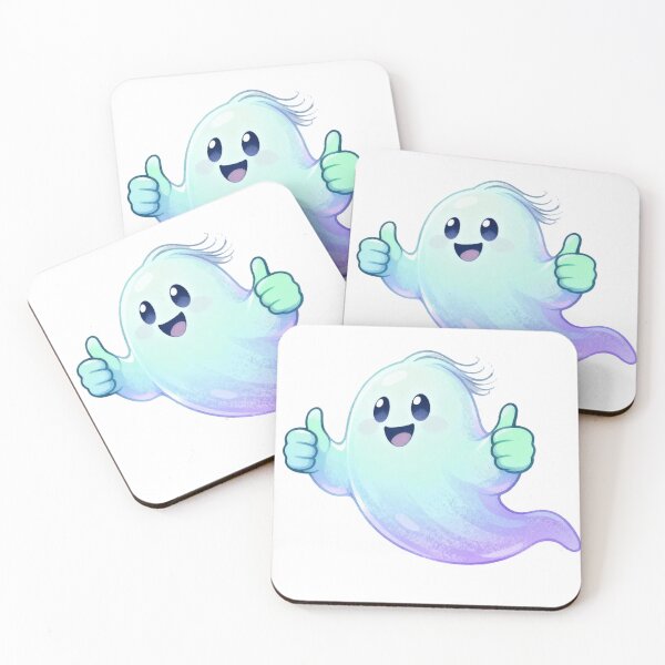 Item preview, Cute Gradient Ghost Giving Two Thumbs Up – Teal & Purple Glow on Black designed and sold by artumbre.
