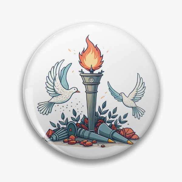 Item preview, Symbolic peace doves fly by a torch over missiles designed and sold by Ag49D.