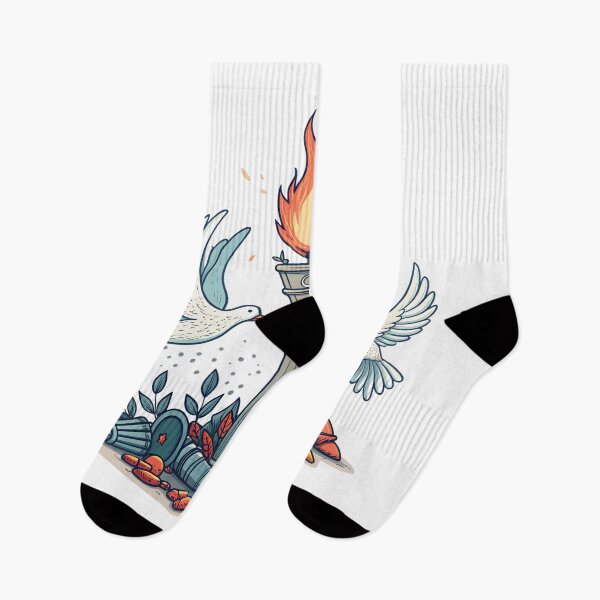 Item preview, Symbolic peace doves fly by a torch over missiles designed and sold by Ag49D.