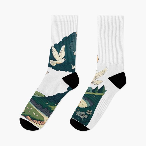 Item preview, Peaceful doves fly around a majestic tree by river designed and sold by Ag49D.