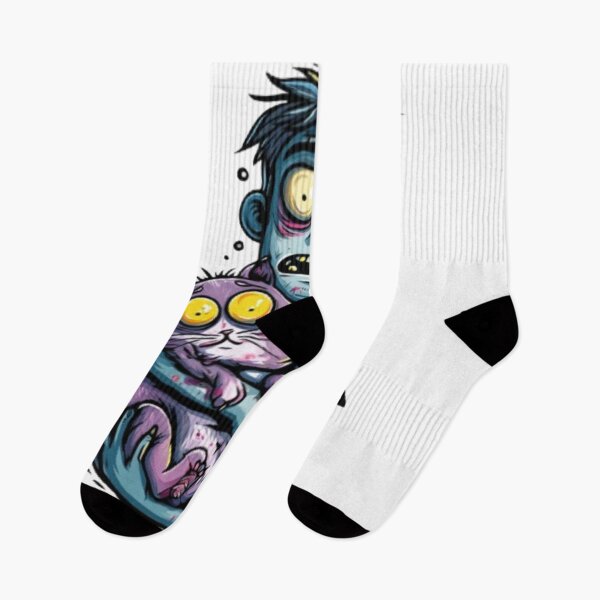 Artikelvorschau, Lustiger Zombie mit Katze – Cartoon Horror Design entworfen und verkauft von AlexLineArt.
