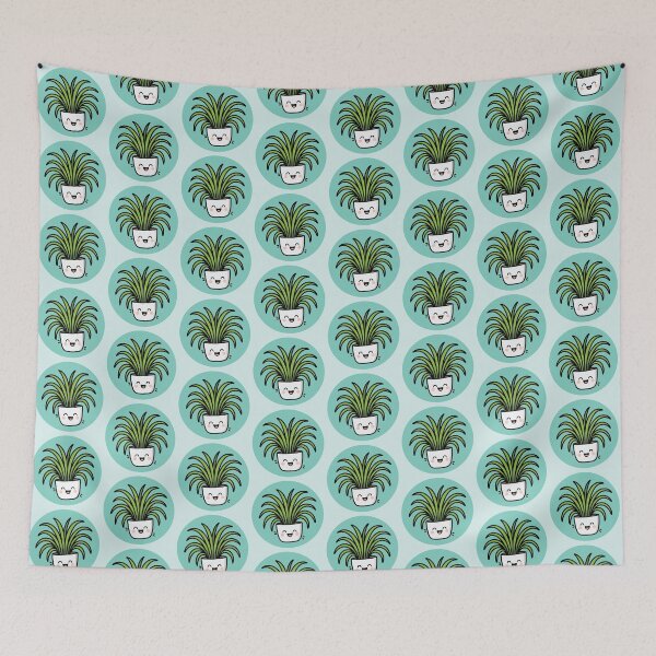 Item preview, Happy Spider Plant in Pot Pattern - Turquoise designed and sold by Clever Cookie.