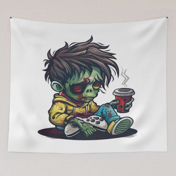 Item preview, Tired Zombie Gamer with Coffee – Funny Horror Design designed and sold by AlexLineArt.