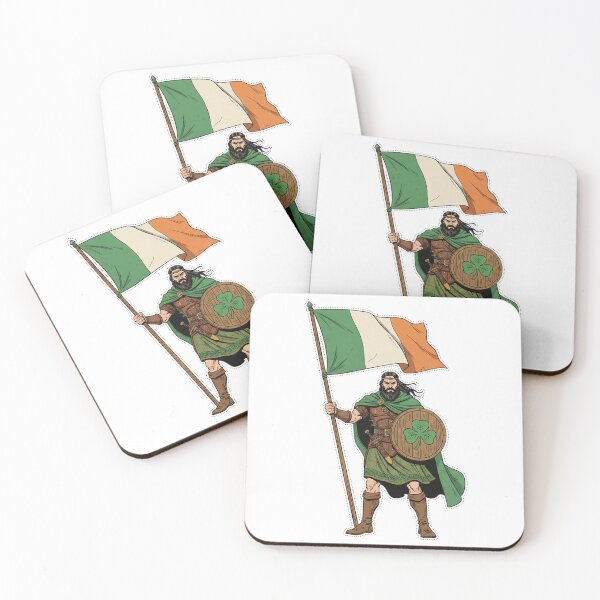 Item preview, Vintage Comic Irish Warrior with Flag and Shamrock Shield designed and sold by ART-POD-PL.