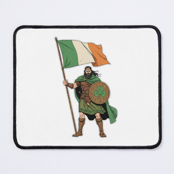 Item preview, Vintage Comic Irish Warrior with Flag and Shamrock Shield designed and sold by ART-POD-PL.
