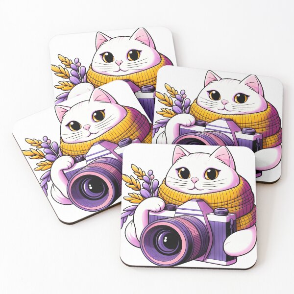Item preview, Cozy Photographer Cat | Cute White Cat with Camera & Scarf designed and sold by RovaStix.