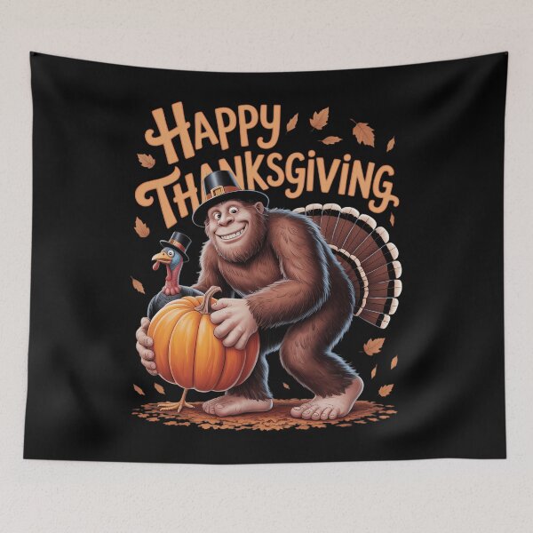 Item preview, Bigfoot Turkey Pumpkin Thanksgiving Day designed and sold by Sunset4Bones.