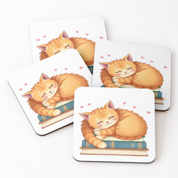 Item preview, a ginger cat sleeps on books designed and sold by Artshopprivate.