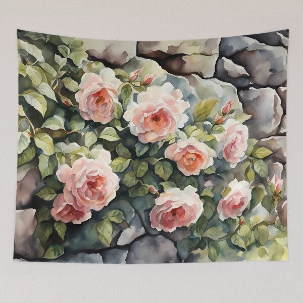 Item preview, Roses on Stone Wall designed and sold by CalmnessbyChoice.