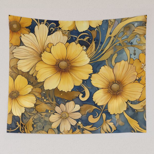 Item preview, Yellow Flowers on Blue Background designed and sold by CalmnessbyChoice.