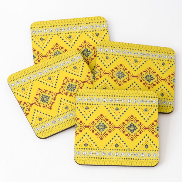 Item preview, Traditional Ethnic Textile Pattern in Yellow with Red and Blue Geometric Motifs designed and sold by Ninjaja.