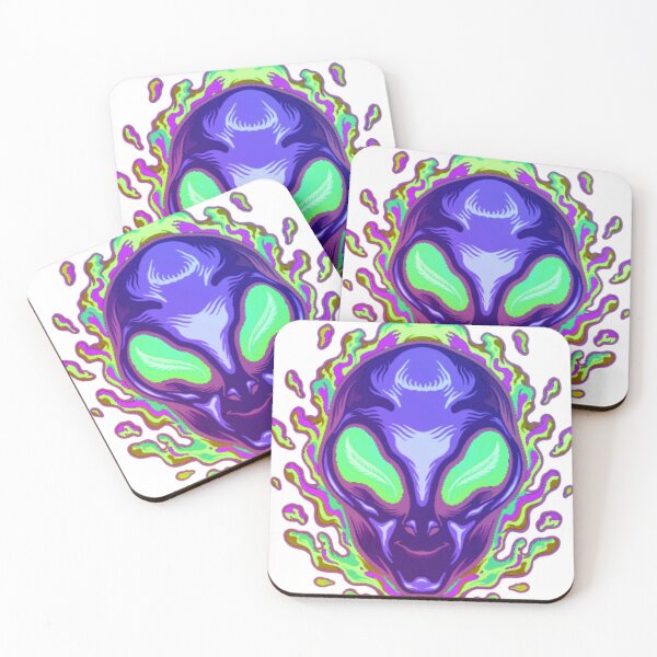 Item preview, Psychedelic Alien Head | Trippy Neon UFO Art designed and sold by BoneandBloomCo.