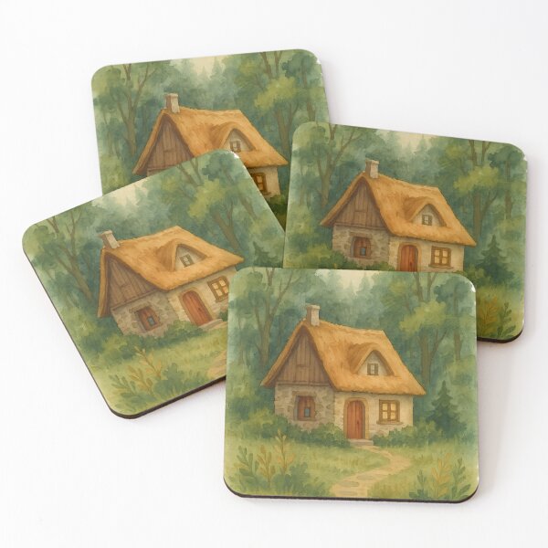 Item preview, Cozy Forest Cabin – Handmade Watercolor Illustration designed and sold by AMAOZ.