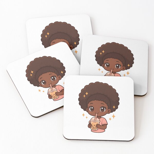 Item preview, Kawaii Afro Chibi Girl with Bubble Tea | Cute Black Girl Illustration designed and sold by OsasChild.