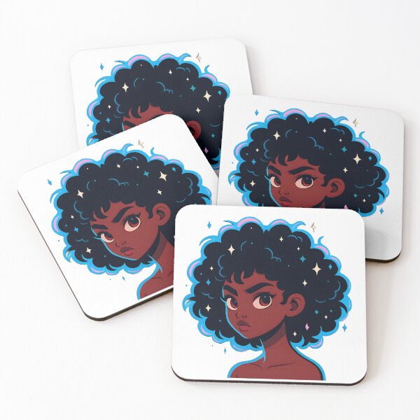 Item preview, Afro Anime Girl – Dark Skin Beauty with Blue & Pink Cosmic Aura designed and sold by OsasChild.