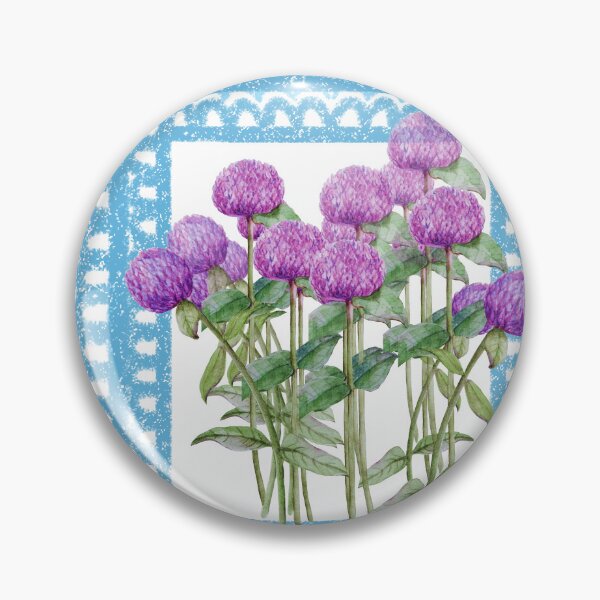 Item preview, Watercolor Globe Amaranth Flowers with Blue Lace Frame designed and sold by thanratdesign.