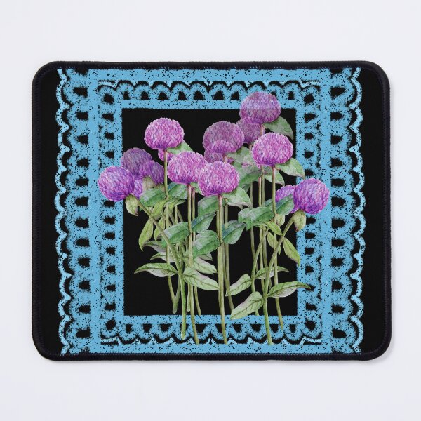 Item preview, Watercolor Globe Amaranth Flowers with Blue Lace Frame designed and sold by thanratdesign.