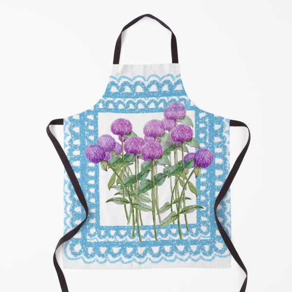 Item preview, Watercolor Globe Amaranth Flowers with Blue Lace Frame designed and sold by thanratdesign.