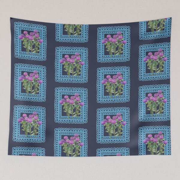 Item preview, Watercolor Globe Amaranth Flowers with Blue Lace Frame designed and sold by thanratdesign.