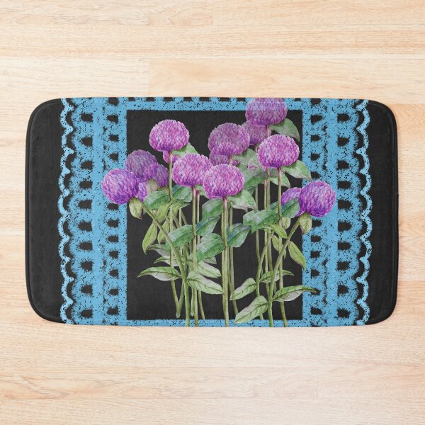 Item preview, Watercolor Globe Amaranth Flowers with Blue Lace Frame designed and sold by thanratdesign.